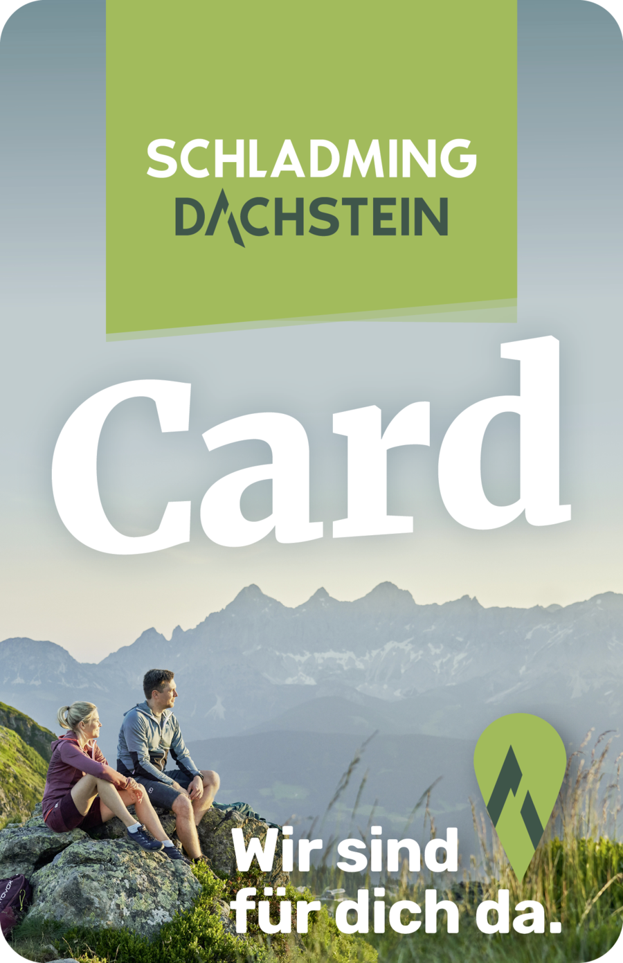 Schladming Dachstein Card Grafik mit Wanderern in Bergen