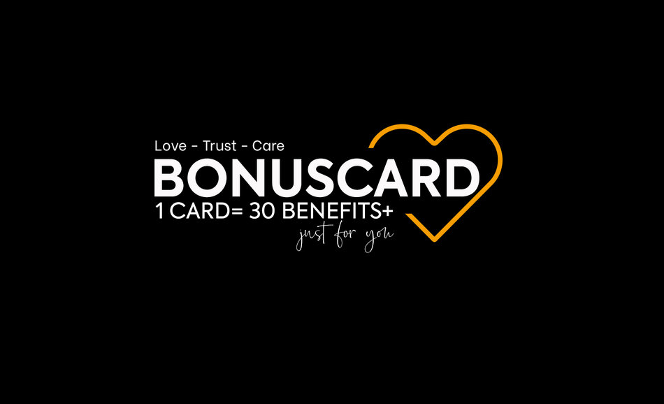 Large BONUSCARD logo with orange heart outline